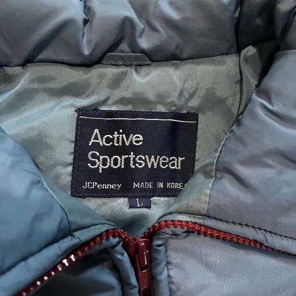 Vintage 80s JCPenney Active Sportswear Puffer Vest Burgundy Gray Korea L - Picture 3 of 5